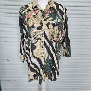 Vintage Casablanca Zebra Print Button Down 3/4 sleeves Women's Sz M